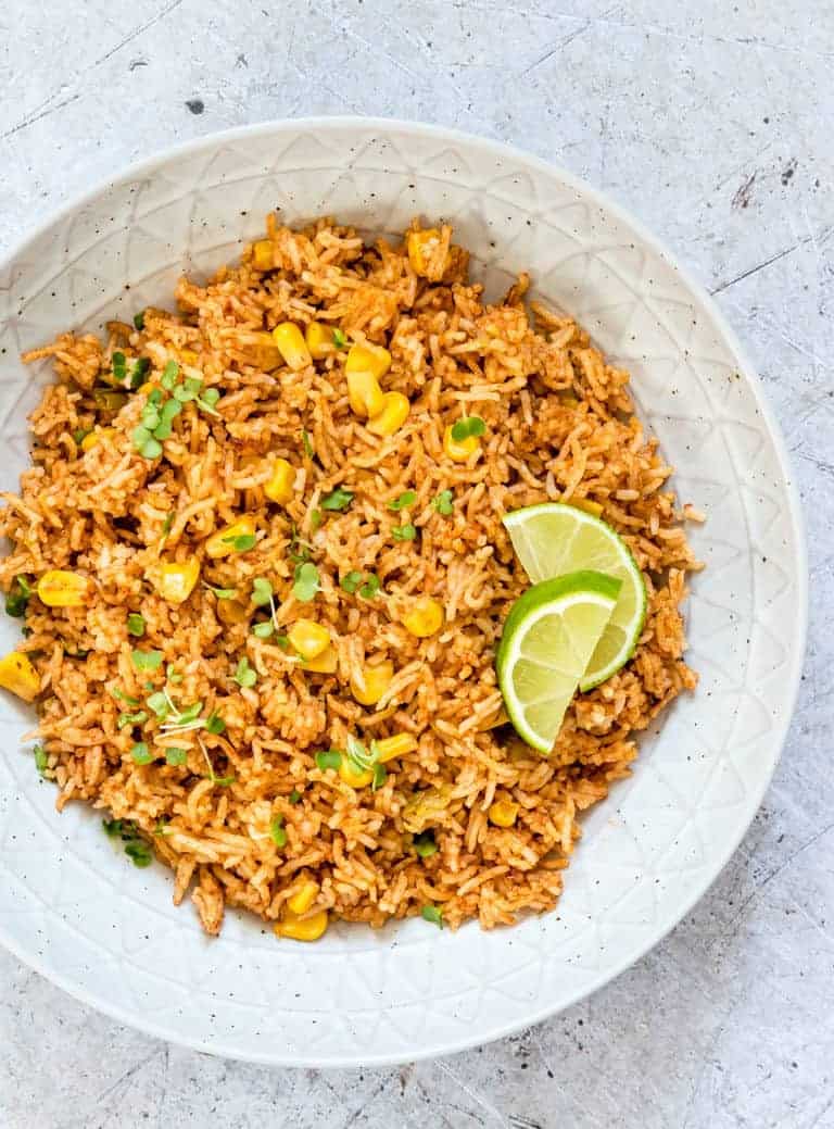 Instant Pot Mexican rice in a white plate.