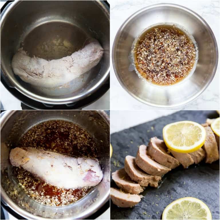 image collage showing the steps for making Instant Pot Pork Tenderloin