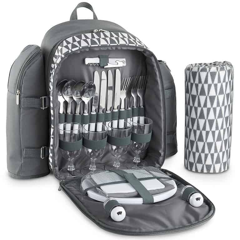 VonShef 4 Person Picnic Backpack Geo Grey