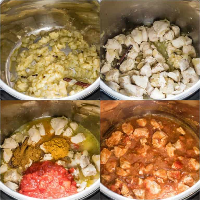 image collage showing the steps for making Instant Pot Chicken Curry