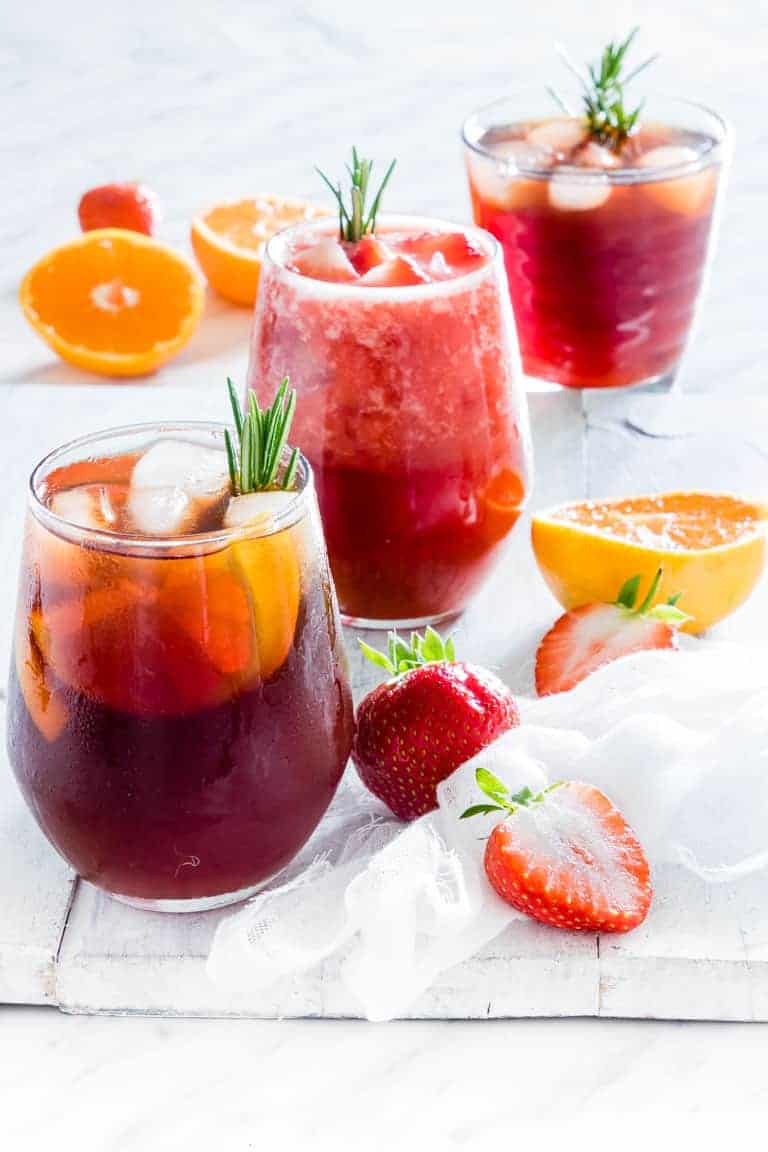 3 glasses of instant pot iced tea on a table with garnishes