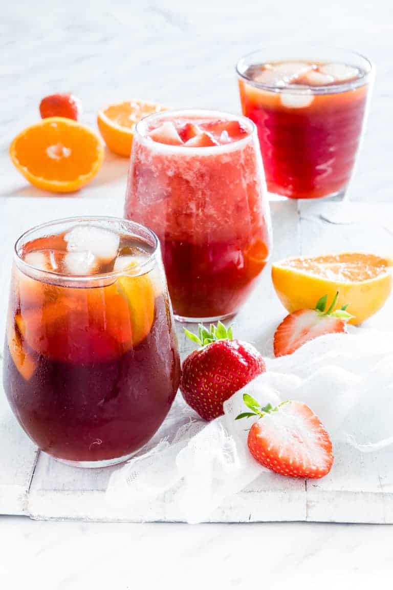 3 glasses of Instant Pot Iced Tea with fruits and garnish