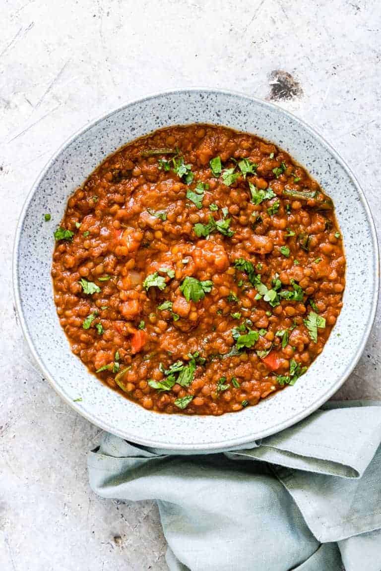 a bowl of instant pot lentils soup