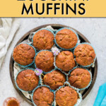 overhead view of muffins on a round tray