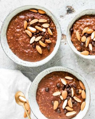 3 bowls of instant pot oatmeal with chocolate