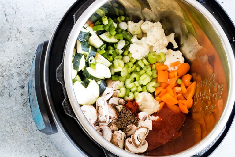 instant pot vegetable soup ingredients in the instant pot