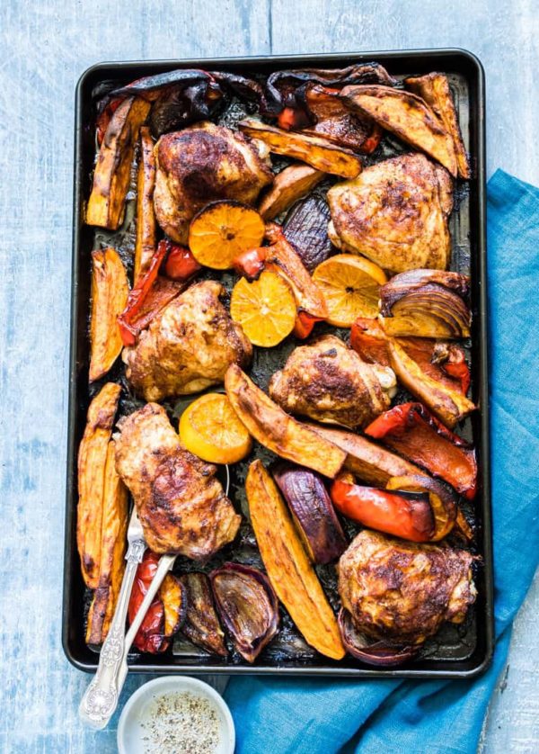 Sheet Pan Chicken Thighs & Sweet Potato Dinner - Recipes From A Pantry