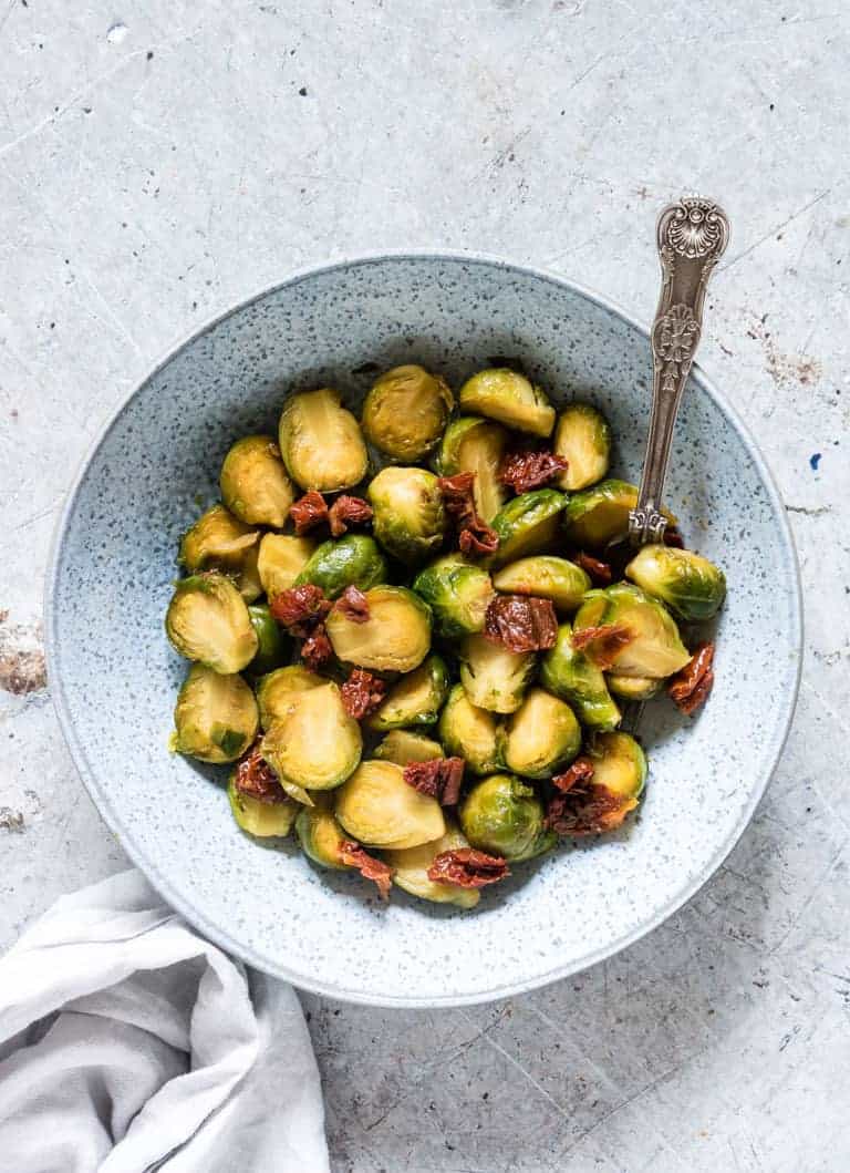 a bowl of instant pot brussels sprouts