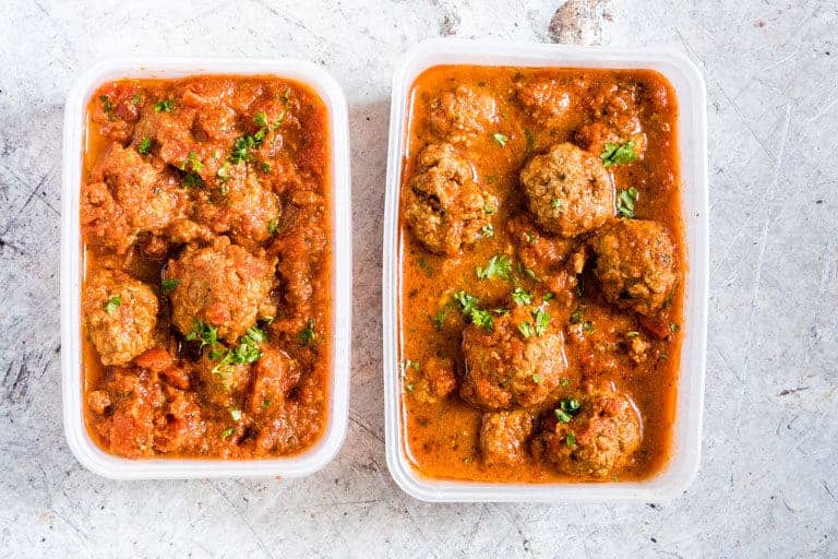 instant pot meatballs and sauce in 2 bowls