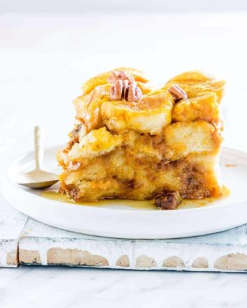 a plate of slow cooker bread pudding