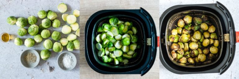 collage of making air fryer brussel sprouts
