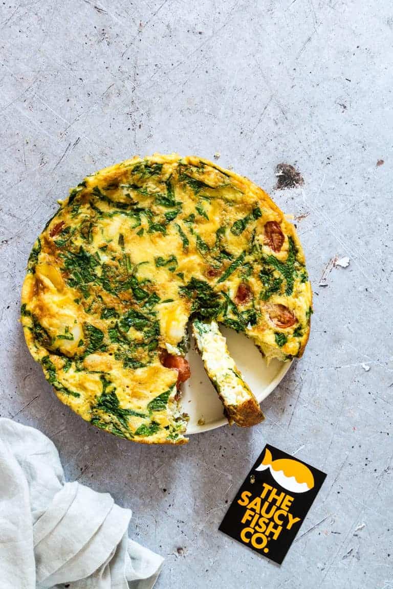 Finished Smoked Haddock and Spinach Frittata with one slice removed