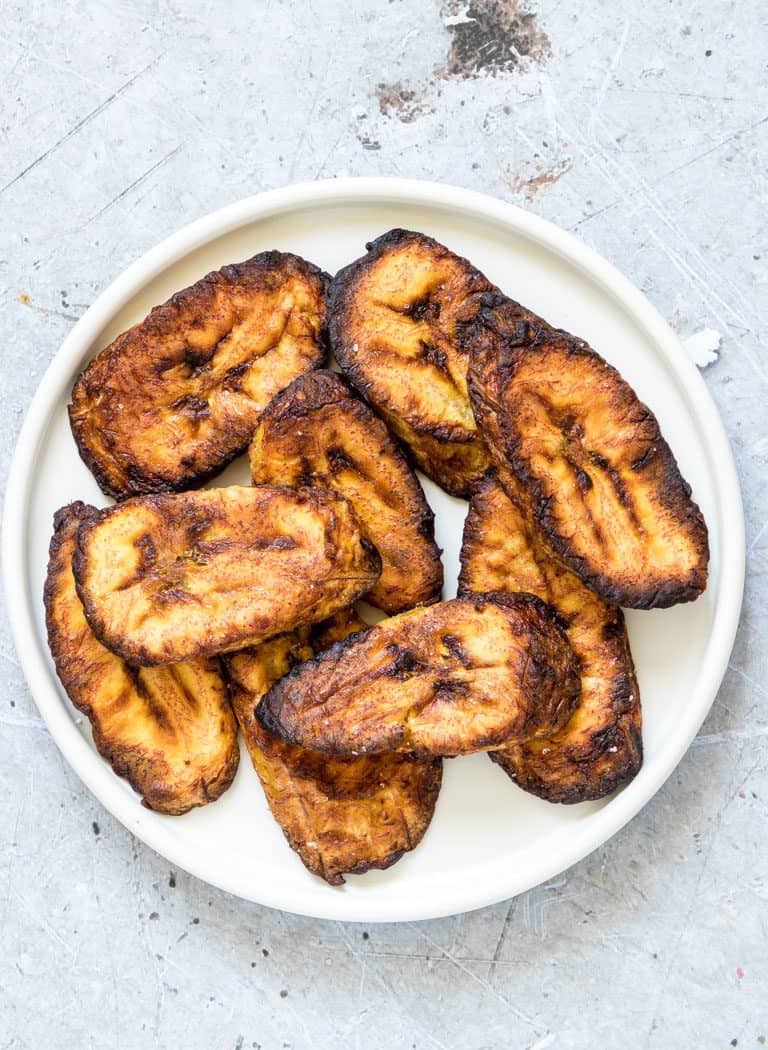 air fryer plantains on a plate close up