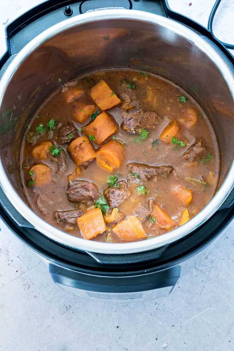 cooked Instant Pot Venison Stew in the Instant Pot