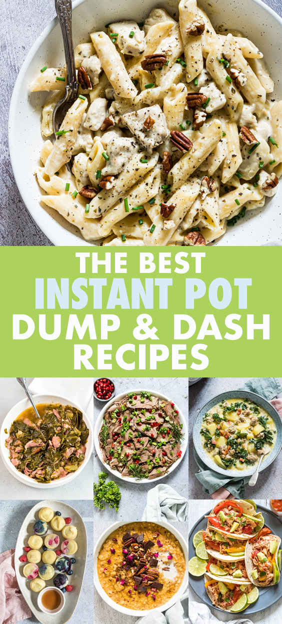 A COLLAGE OF PICTURES OF INSTANT POT DUMP AND START RECIPES
