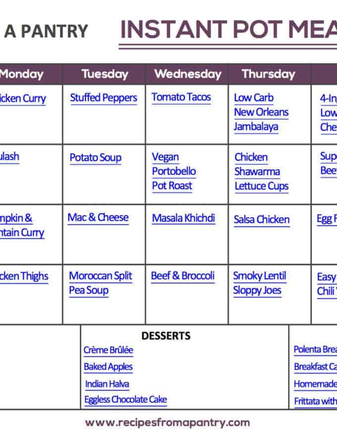 January Meal Plan Calendar Printable