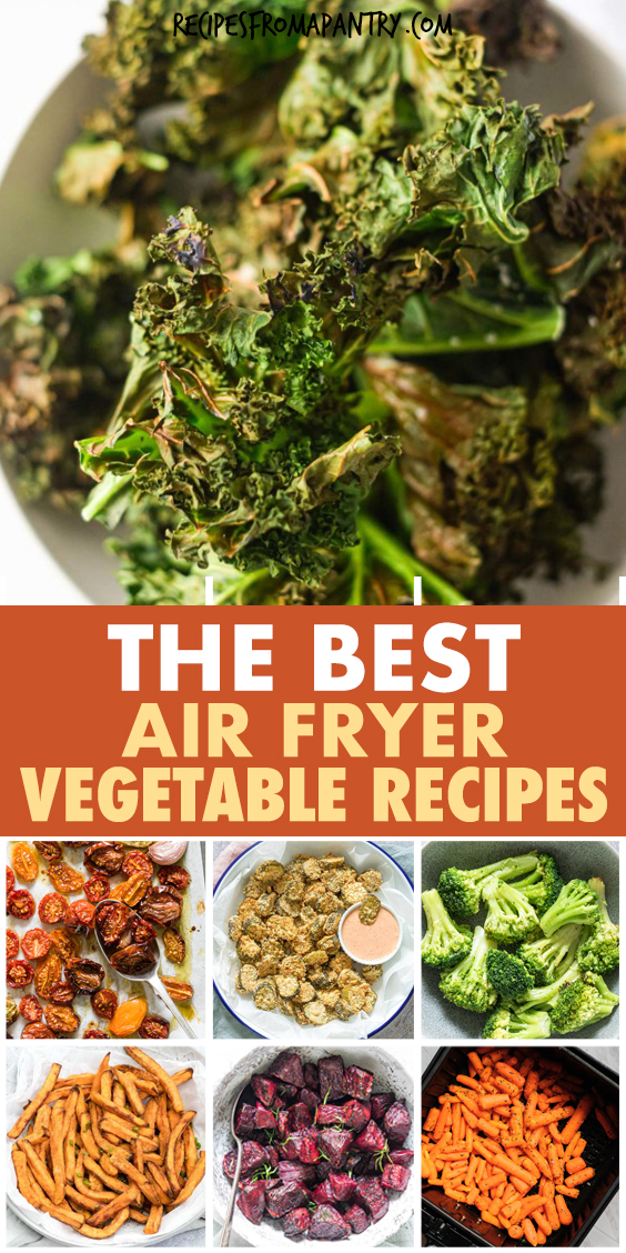 A collage of images of vegetable dishes made with an air fryer