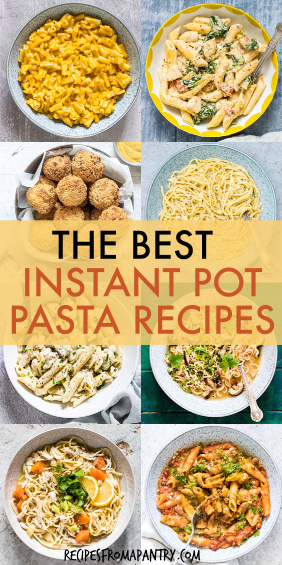 a collage of various instant pot pasta dishes