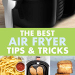 A COLLAGE OF PICTURES OF FOOD BEING PREPARED IN AN AIR FRYER