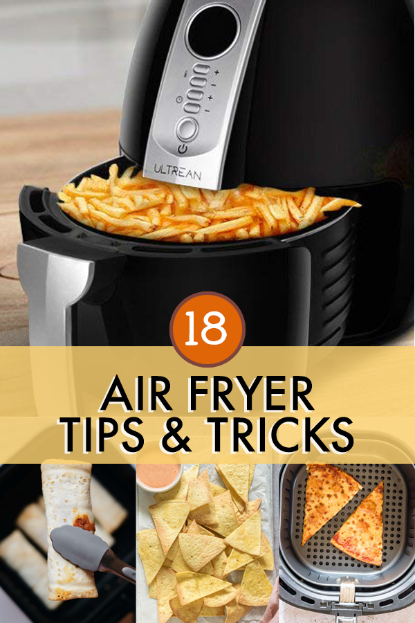 A COLLAGE OF IMAGES OF AN AIR FRYER AND FOOD COOKED IN IT