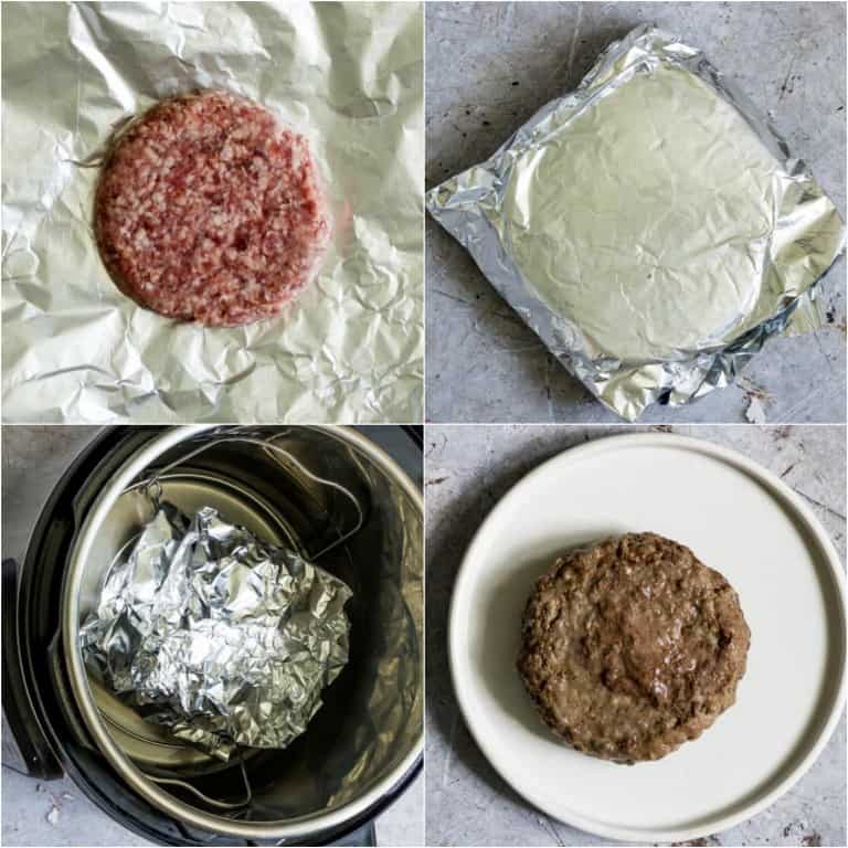 image collage showing the steps for making instant pot hamburgers
