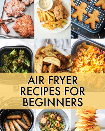 A COLLAGE OF IMAGES OF FOOD COOKED IN THE AIR FRYER