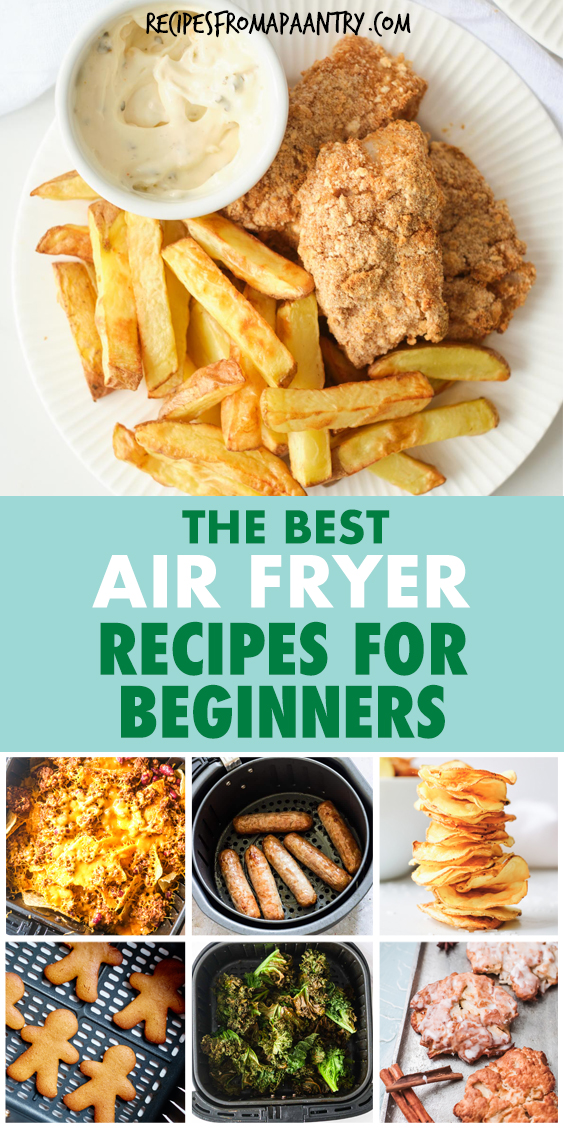 A COLLAGE OF IMAGES OF FOOD COOKED IN THE AIR FRYER
