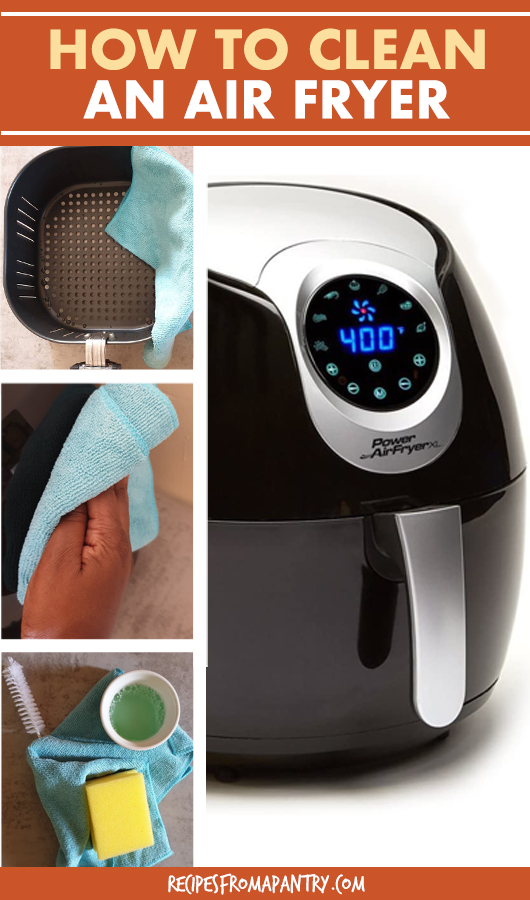 Collage of images of air fryer being cleaned