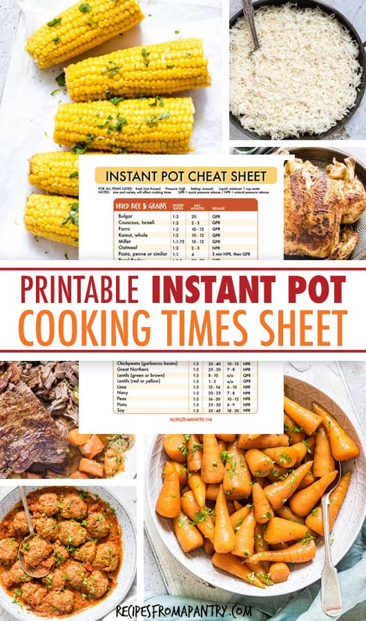 instant pot cooking times sheet
