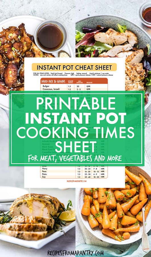 Instant pot cooking times sheet