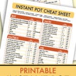 instant pot cooking times cheat sheet