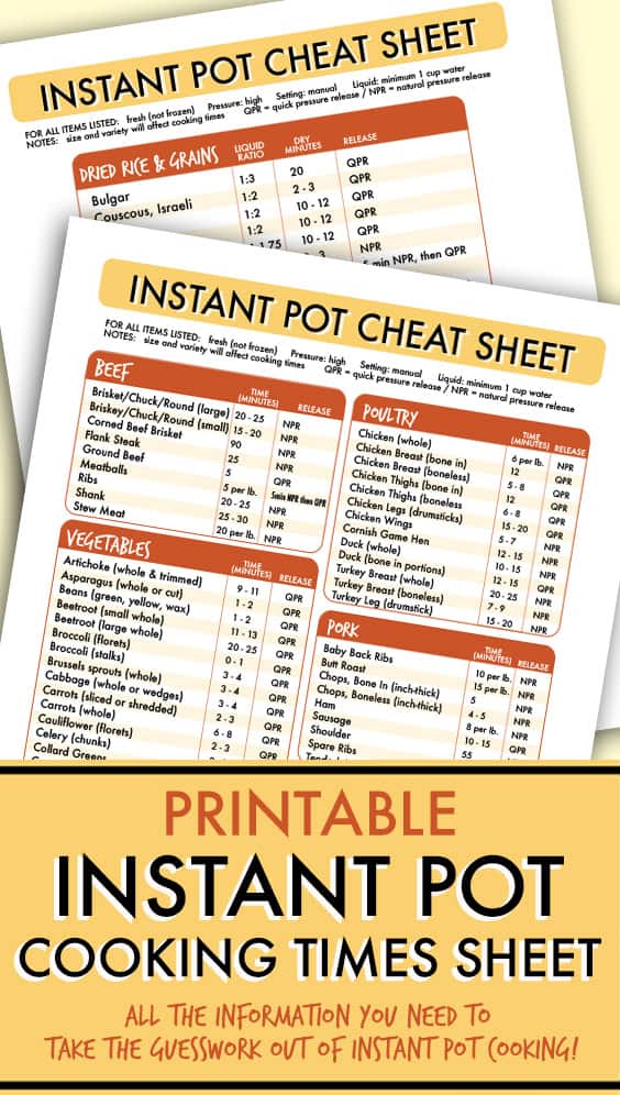 instant pot cooking times cheat sheet