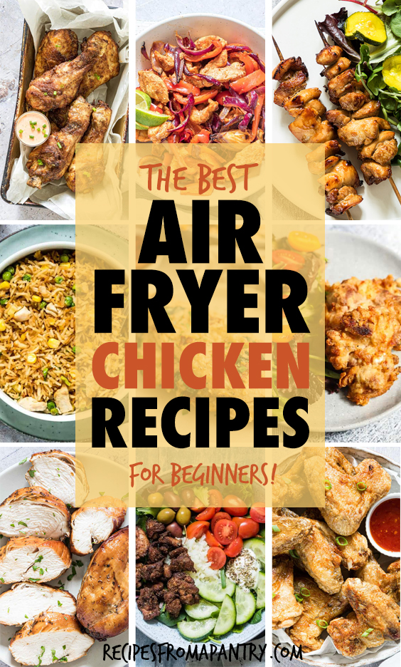 A collage of images of Air fryer chicken dishes