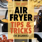 A collage of images of air fryers and food