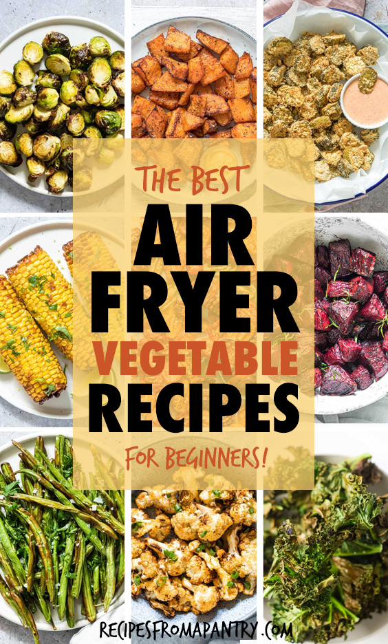 A collage of images of air fryer vegetable dishes