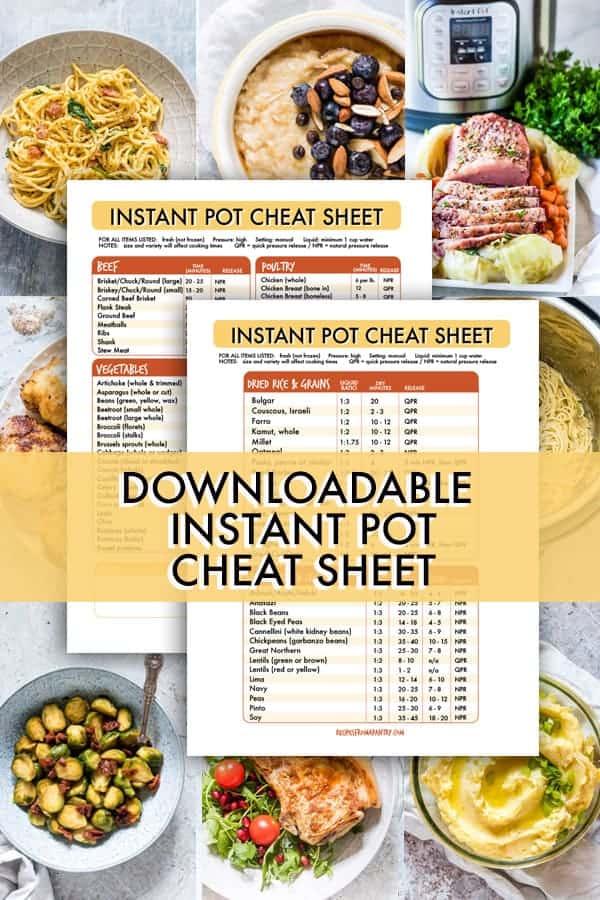 instant pot cooking cheat sheet