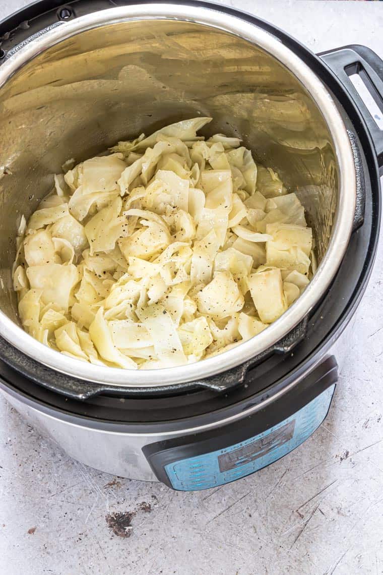 finished buttered cabbage inside the instant pot
