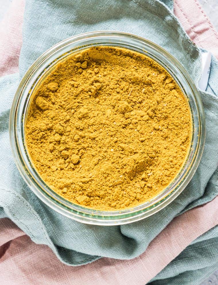 a close up view of the completed Jamaican Curry Powder Recipe