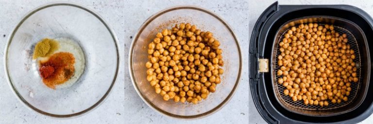 air fryer chickpeas being made for chickpea tacos