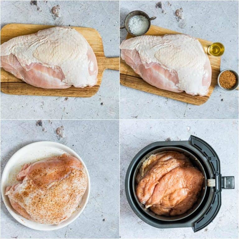 image collage showing the first steps for making turkey breast in air fryer