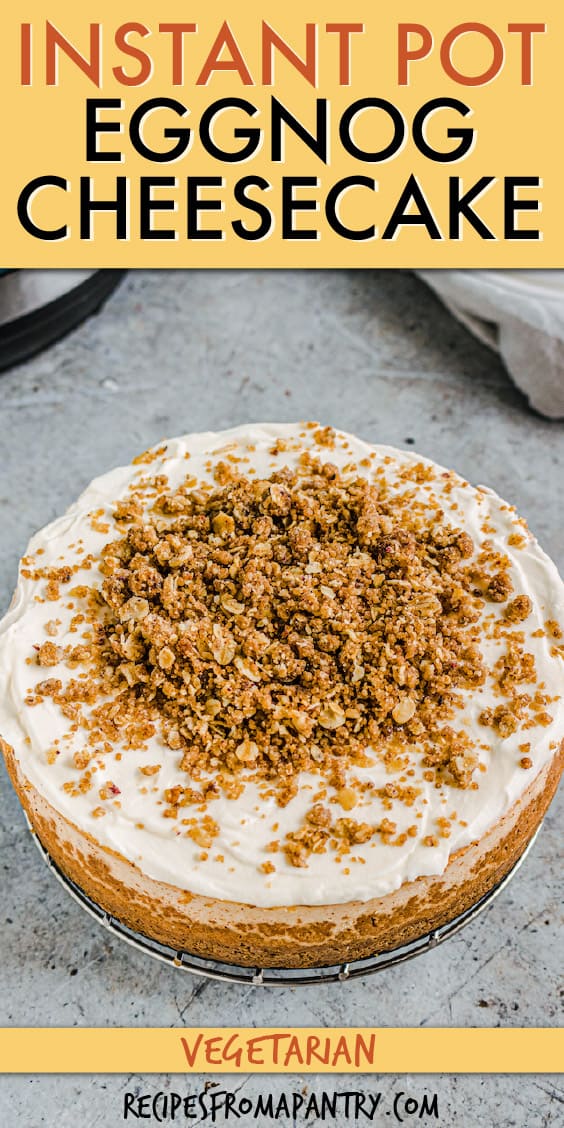 A round cheesecake with crumb topping