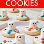 several snowman cookies on a round plate