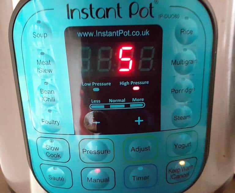 instant pot chicken wings timer set to 5 mins
