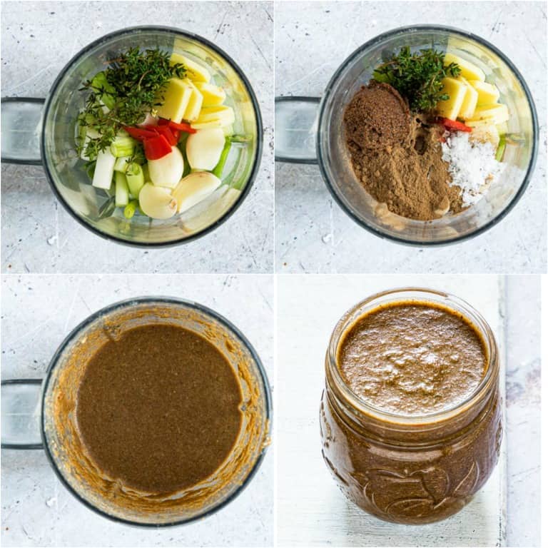 image collage showing the steps for making Jamaican Jerk Sauce