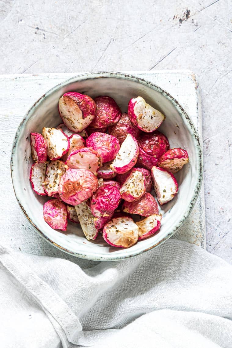 the completed air fryer fried radishes recipe