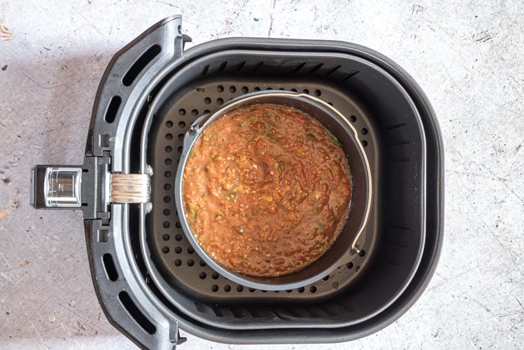 completed easy pasta sauce inside the air fryer basket