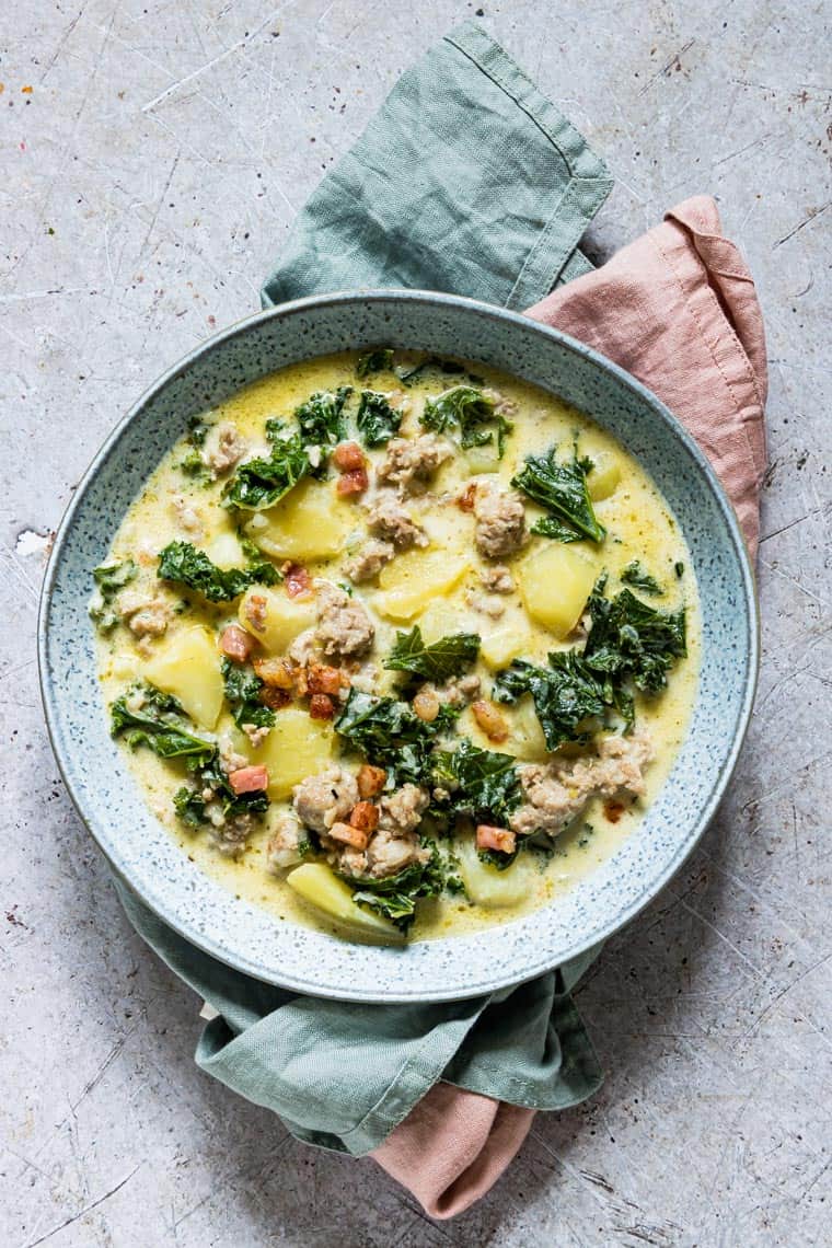 Instant Pot Zuppa Toscana in a bowl and ready to be served