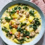 top down view of a bowl filled with Instant Pot Zuppa Toscana