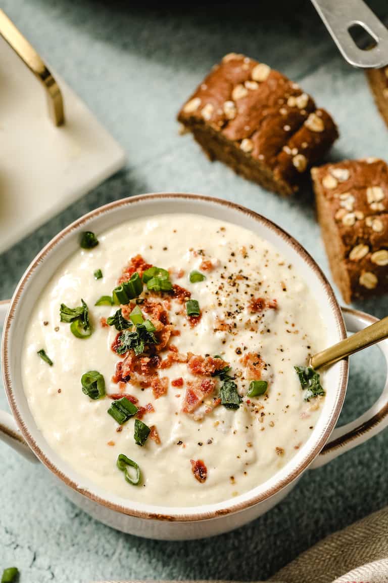 close up of the finished instant pot clam chowder recipe