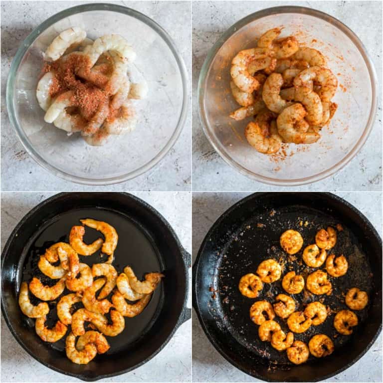 image collage showing the steps for making blackened shrimp